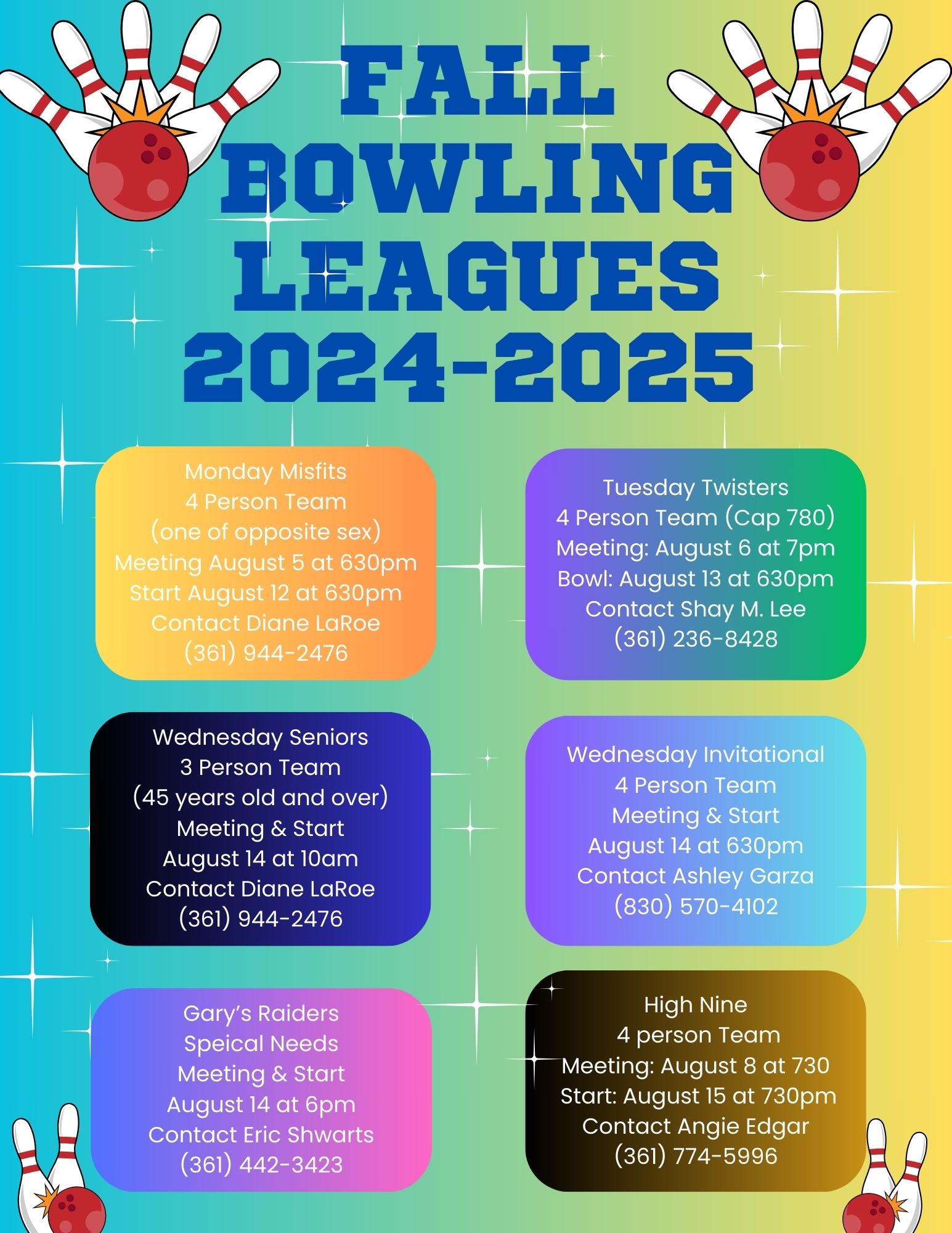 2024 2025 Bowling Leagues